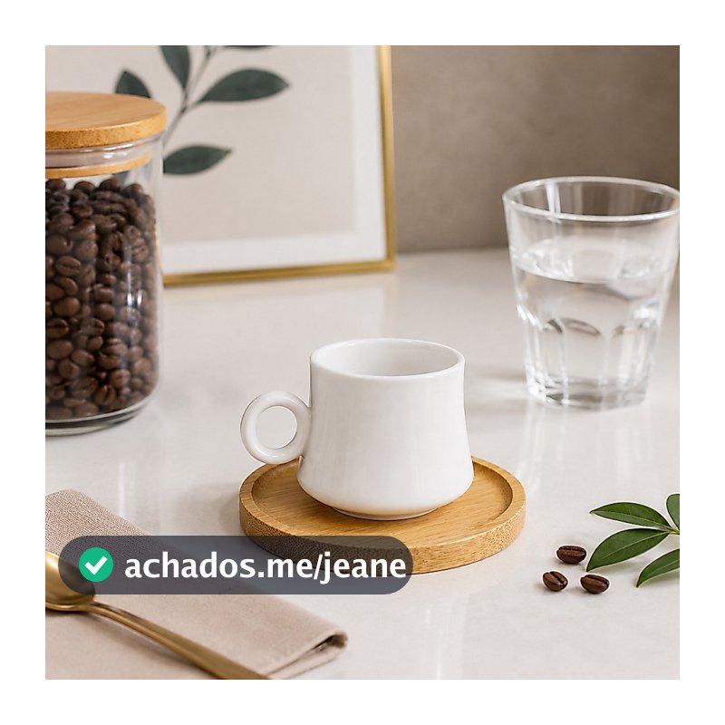 Jogo Xicara 60 ml de Porcelana 1° Linha Branca Café Cafezinho com Pires Bambu Jogos com 6 - 4  e 2 Unidades