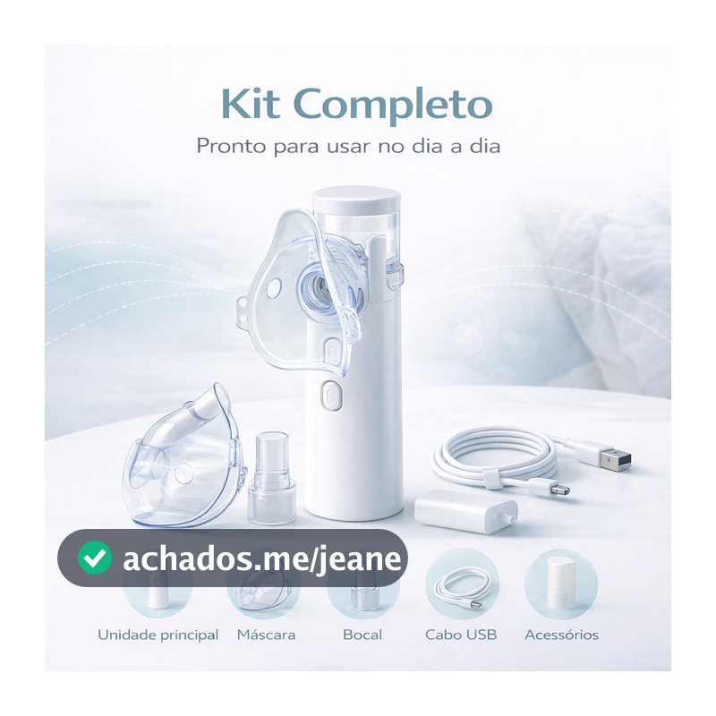 Nebulizador Mesh Inalador Ultra-sônico Automático Silencioso USB com Máscaras Adulto e Infantil
