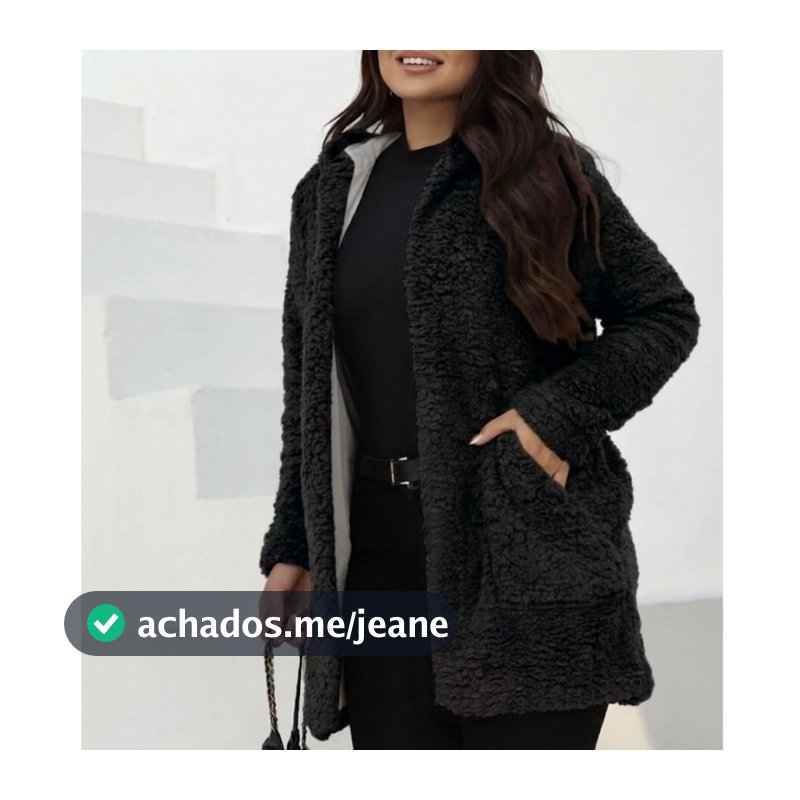 Casaco Teddy Feminino Forrado com Capuz Peluciado Inverno Quentinho Bolso Preto Branco Marrom M G GG G1 Plus Size Luxo
