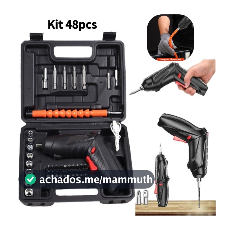 Kit Parafusadeira/furadeira 48 pçs Portátil carregador Usb Leve Forte Desmontar e montar