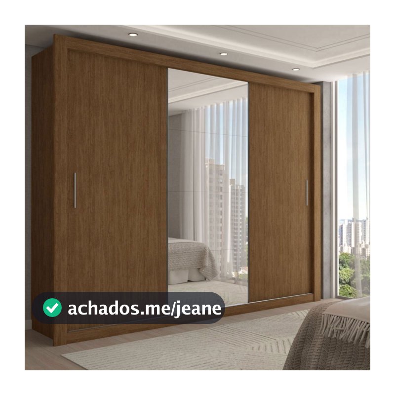 Guarda-Roupa Casal Carol 3 Portas de Correr com Espelho 4 Gavetas