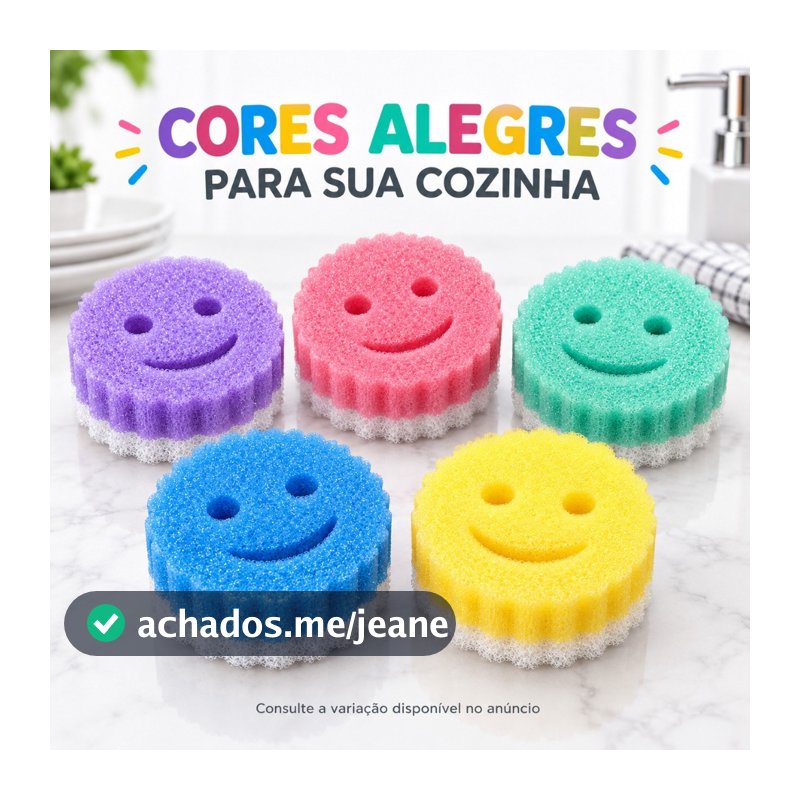 Esponja Sorriso 2 em 1 Espuma + Manta Abrasiva - Lava Louça - Não Risca - Multiuso Cozinha Bucha Carinha Feliz Colorida