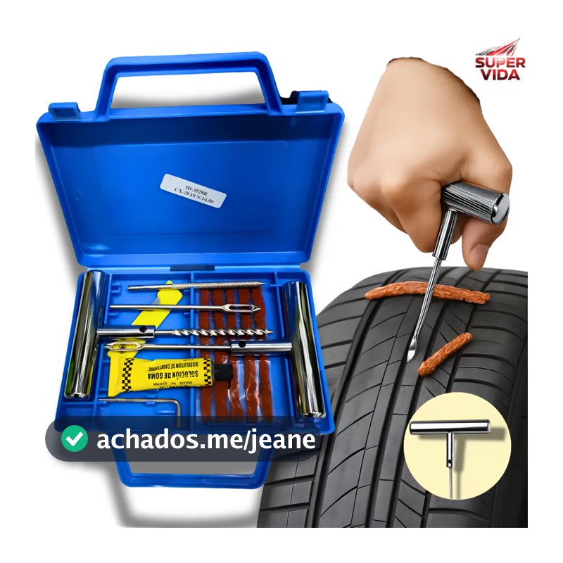 Kit Reparo de Pneus Sem Câmara Conserto 11 Peças com Brocas Aplicadores e Filetes de Borracha