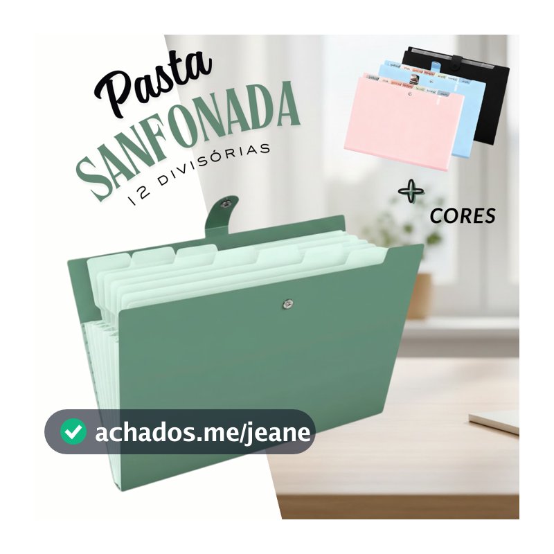 Pasta Sanfonada A4 Organizadora 12 Divisórias Várias Cores