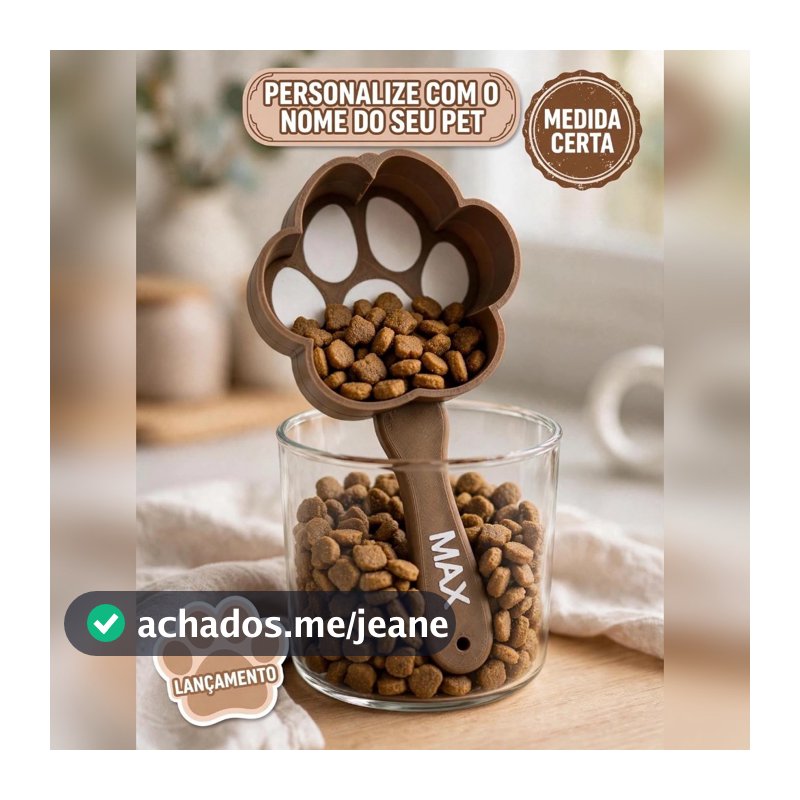 Pá Dosadora de Ração Personalizada com Nome do Pet | Medidor Formato Patinha Cães e Gatos