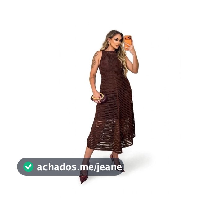 Vestido Feminino Tricô Crochê Verão Rendado Forrado Midi Croche 36 ao 42