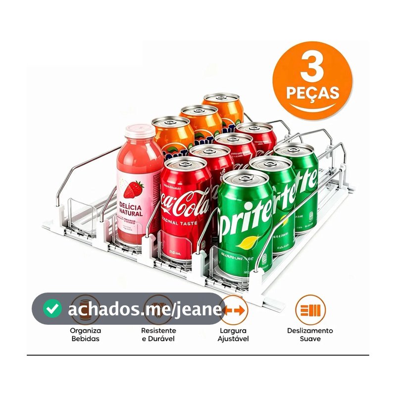 Kit 3 Organizador Bebidas Latas Calha Para Garrafa Geladeira