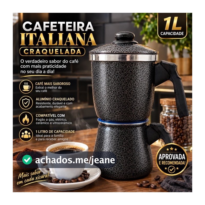 Cafeteira Italiana de Fogão 1L Alumínio Polida e Craqueada