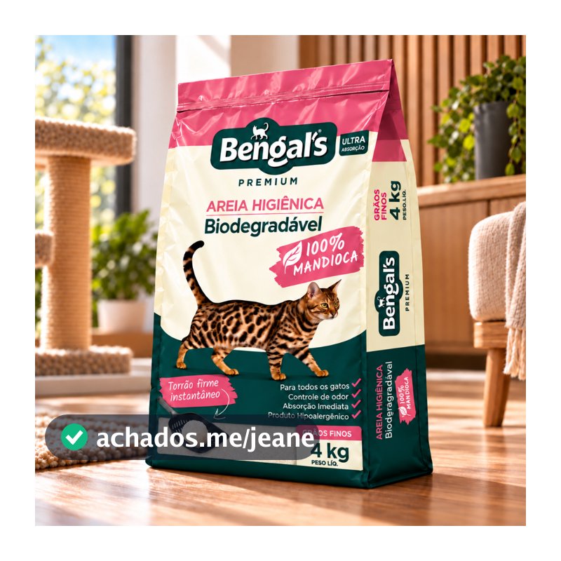 Areia Higiênica Biodegradável Gato Mandioca Grãos Finos 4kg Sem Odor Torrões Firmes