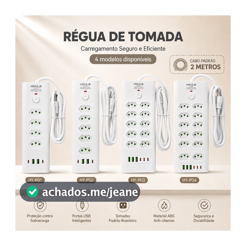 Régua de Tomada Filtro de Linha com USB 2 Metros Bivolt – 4 Modelos