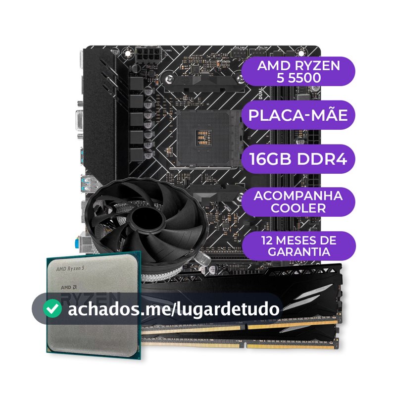 Kit Upgrade Gamer, Processador AMD Ryzen 5 5500, A520M, 16GB DDR4