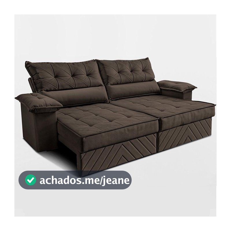 Sofá Retrátil e Reclinável 2,40m com Molas e Espuma D33 Thunder. Velusoft Cama inBox