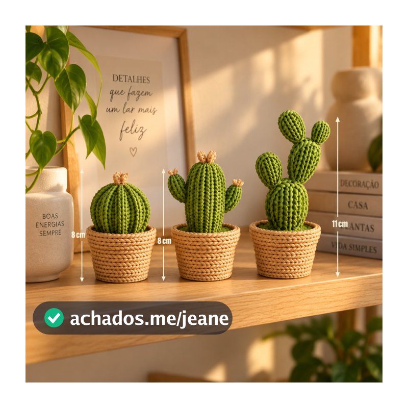 Kit 3 Cactos Decorativos De Tricô Amigurumi Com Vaso Enfeite Para Mesa Sala Quarto Escritório Decoração Minimalista
