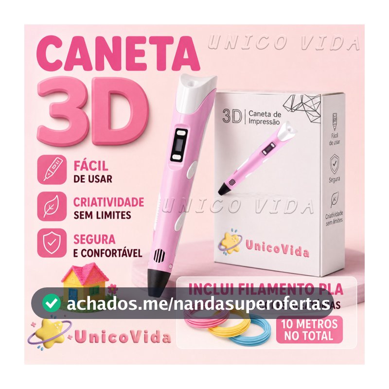 Caneta 3D Infantil com 10m de Filamento PLA para Desenho DIY | Brinquedo Criativo | UnicoVida