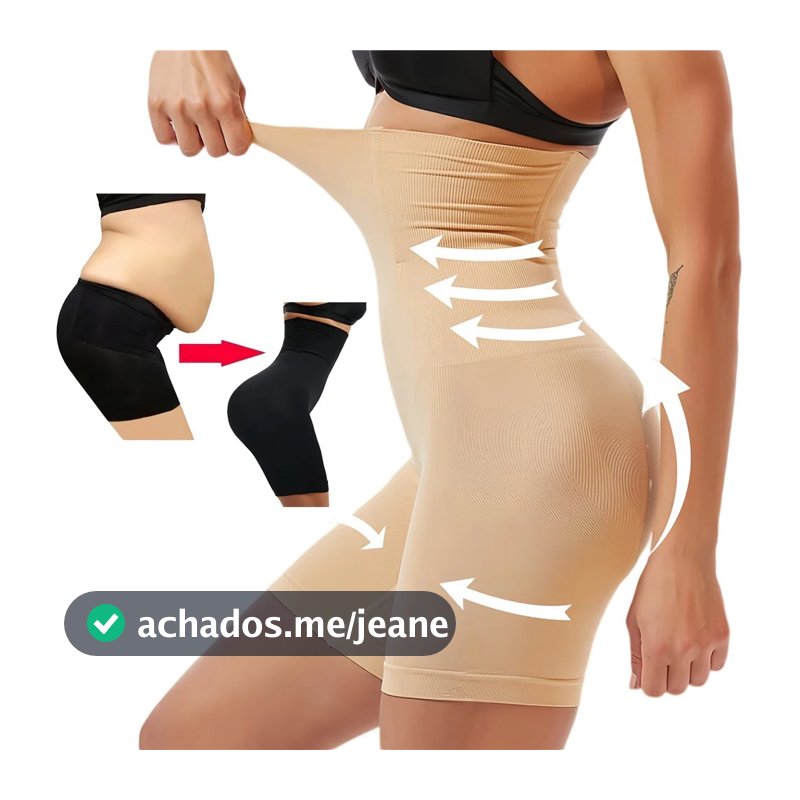 Short Cinta Modeladora 4 Barbatanas Alta Compressão Não Enrola Zero Transparência Formato Shorts