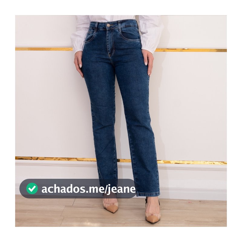 Calça Sawary Reta Azul Cintura Alta Jeans Qualidade Confortável Lycra Bolso Premium Original Brim
