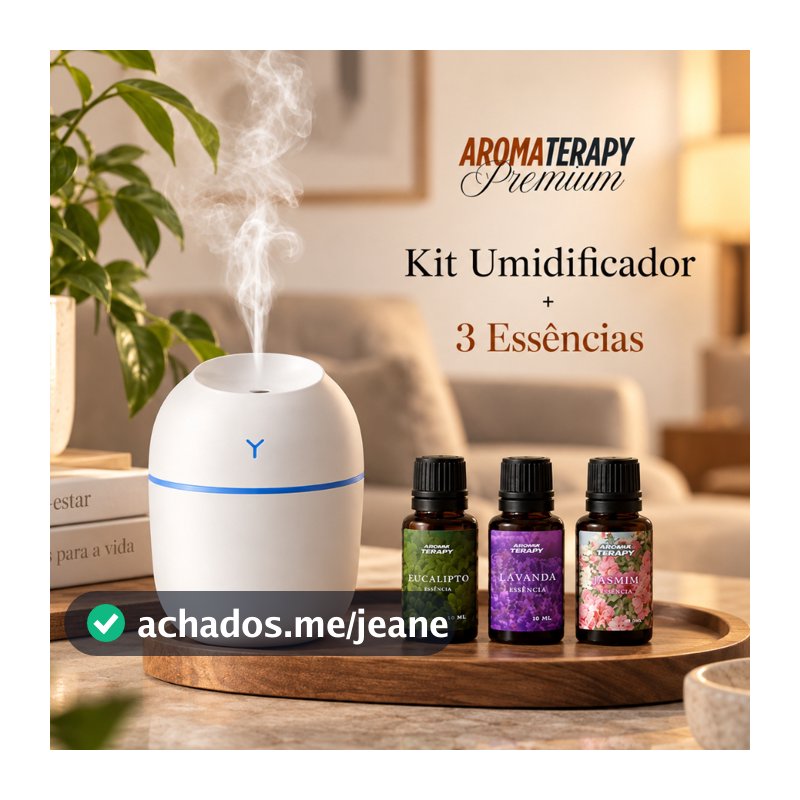 Kit de Umidificador Aromatizador com 3 Essências | Difusor de Ambient + Essências Aromatizantes 20ml