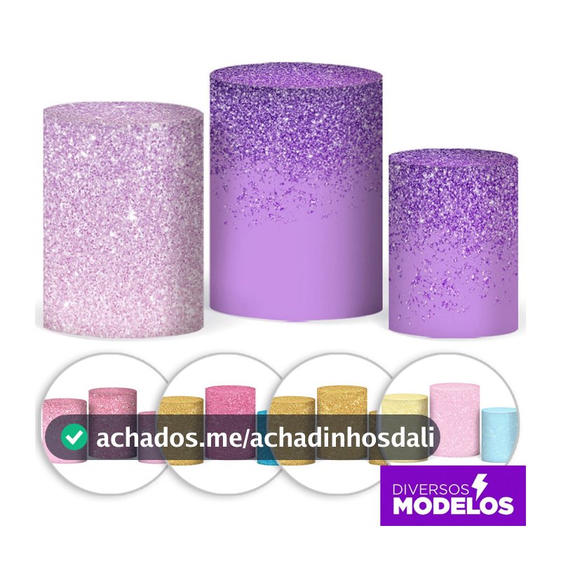 Capa Trio Cilindro Glitter Sublimado Em Tecido Decorativo para Festa Veste Fácil