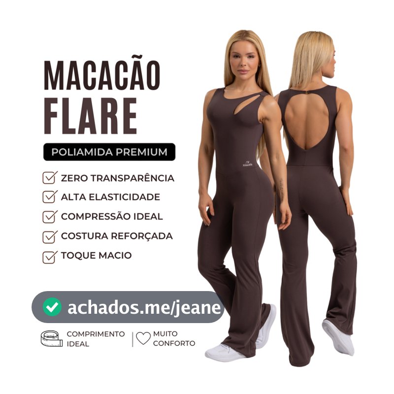 Macacão Flare Gota Fitness Feminino Zero Transparência Compressão Sustentação Poliamida conforto  treino academia casual