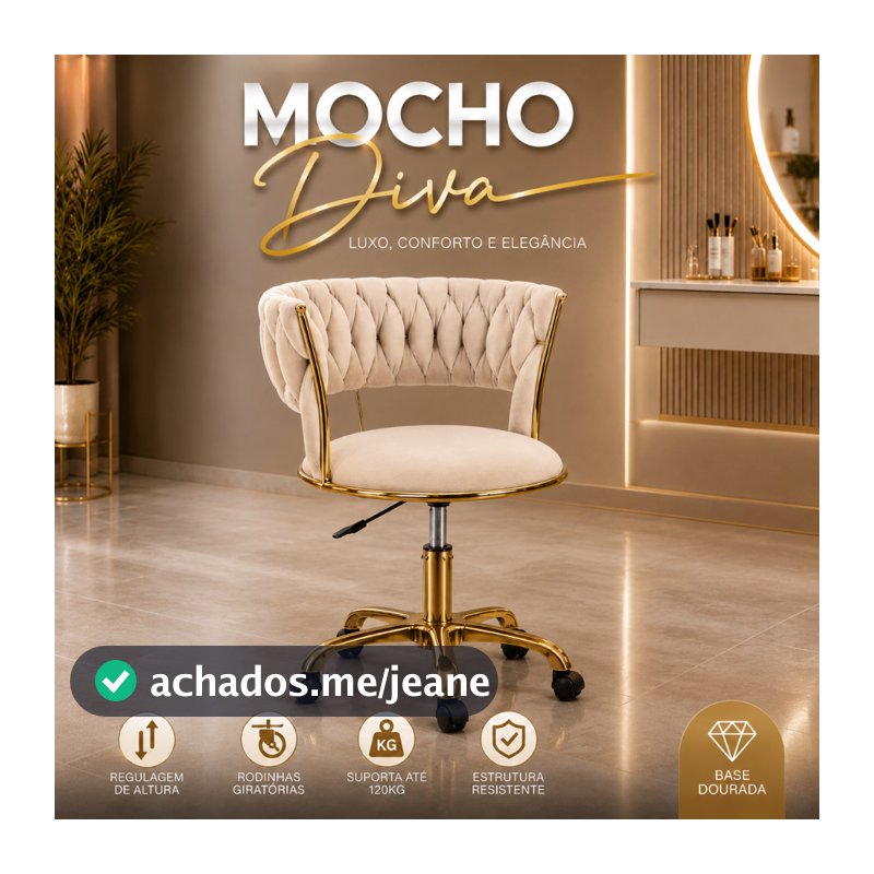 Cadeira Luxuosa elegante Diva Mocho Gold Dourada Alto padrão sofisticação