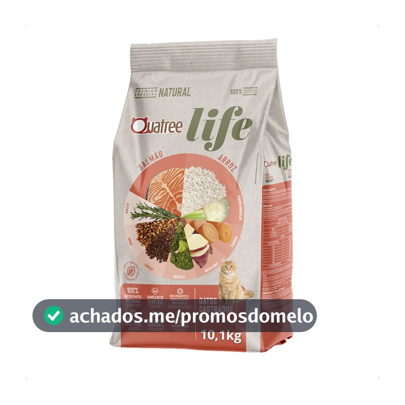 Ração Quatree Life Gatos Castrados Salmão e Arroz - 10,1Kg