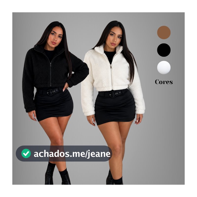 Casaco Jaqueta Feminina Teddy Ziper Casaquinho Cropped Curto De Frio De Pelinho Blusa De Inverno