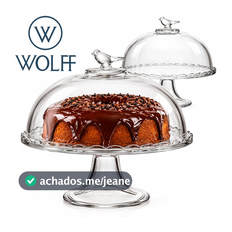 Boleira Prato com Pé Wolff Bird Passarinho 19cm  com Tampa Cristal - Elegância Luxuoso Cozinha