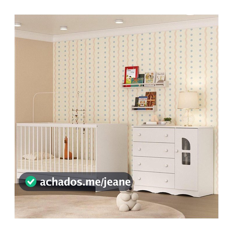 Berço 3 em 1 para Colchão 130x60cm com Cômoda 1 Porta 4 Gavetas Liz Multimóveis MP4761