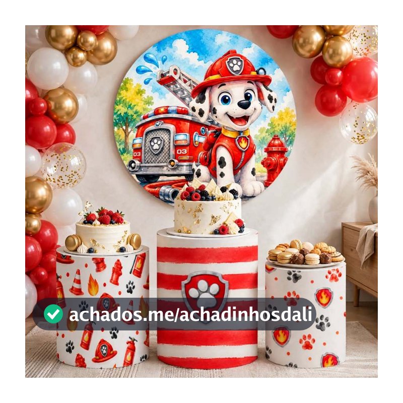 Kit Capa Painel Redondo Trio Cilindro Patrulha Cãezinhos Heróis Salvam o Dia Festa Infantil Temática Resgate Pegue Monte