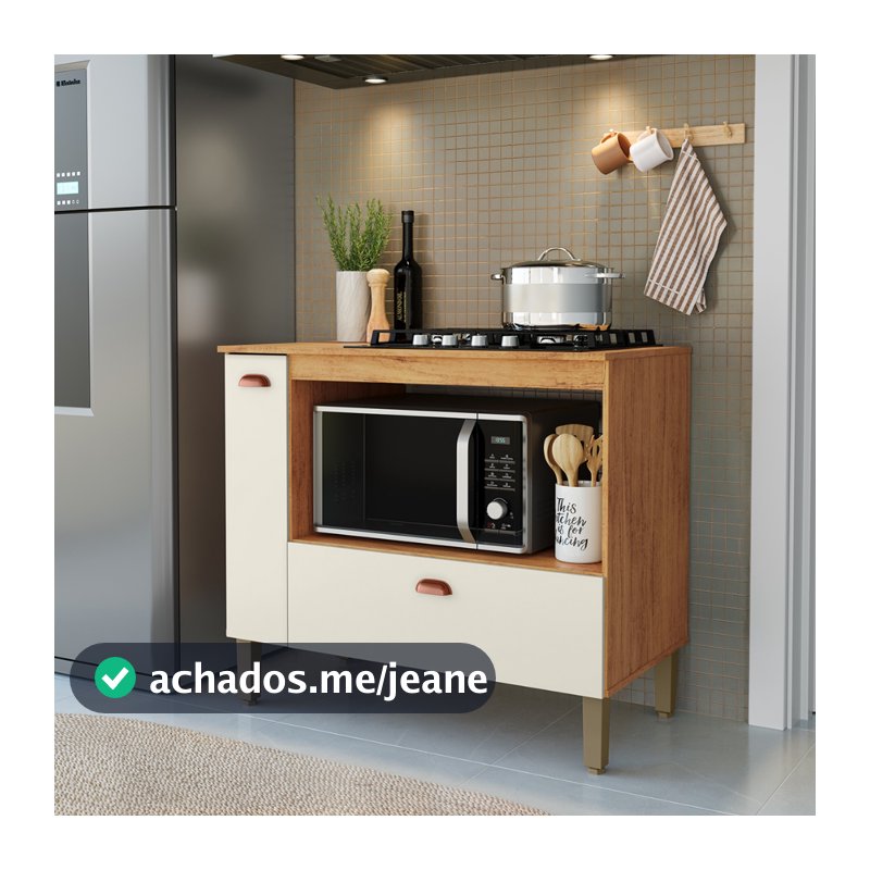 AJP MóveisBalcão De Cozinha Aurora Para Cooktop 4 Ou 5 Bocas Com 2 Gavetas 1 Porta E Nichos Para Forno Com Pés Em Pvc