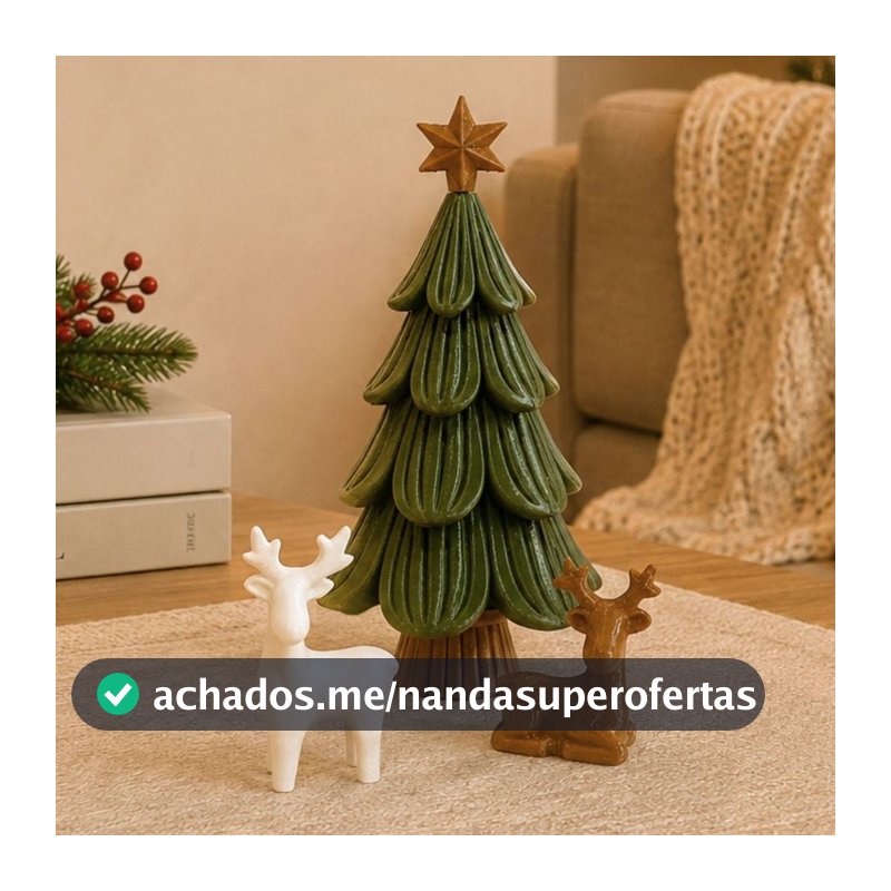 Enfeite de Natal Rena com Árvore Decorativa Kit Natalino para Decoração da Casa