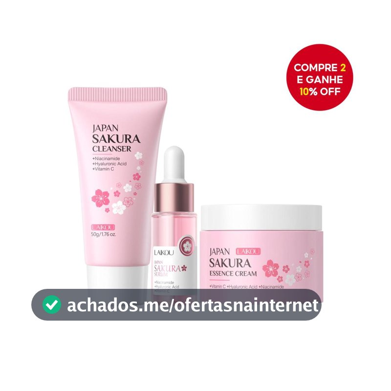LAIKOU Sakura Fac e Cleanser 50g + Serum 17ml + Creme Facial 25g Conjunto De Cuidados Com A Pele