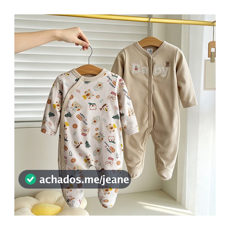 Conjunto de 2 peças de macacão Bebê Manga Longa com Pé Roupa Urso de Óculos Confortável Uso Diário