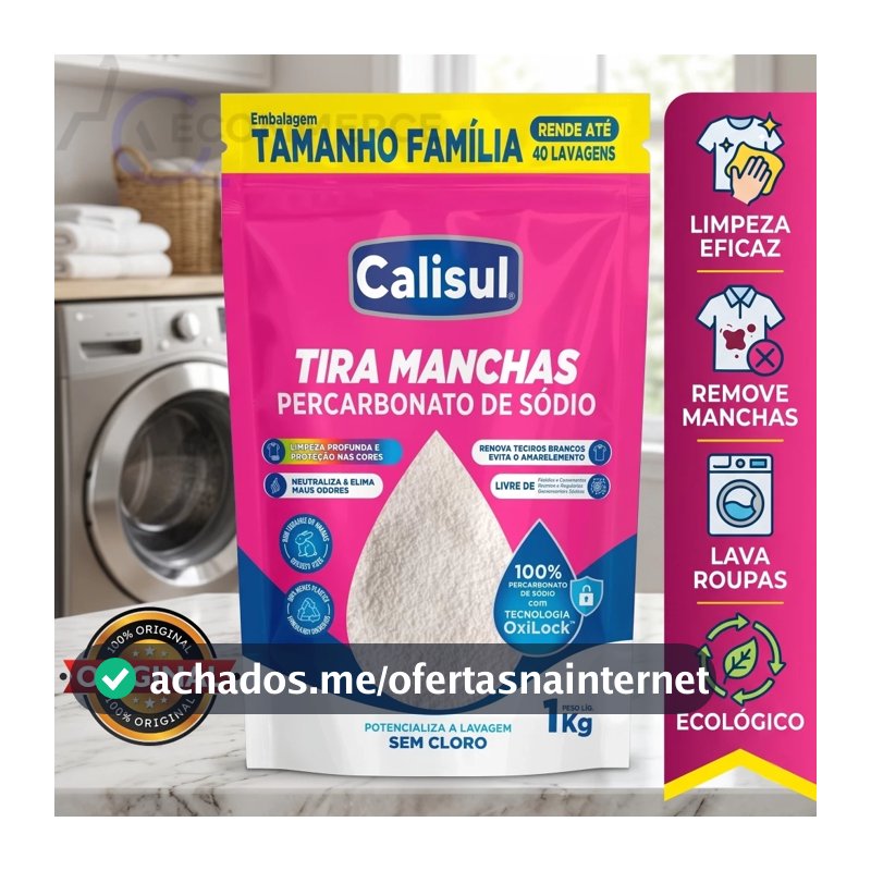 Percarbonato De Sódio Calisul 100% Puro Branqueador Tira Manchas Roupas Brancas e Coloridas Sem Cloro