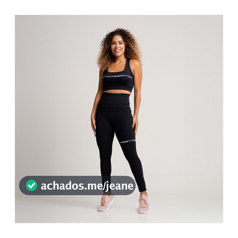 Conjunto Top Com Legging Preto Poliamida Silk Massam Fitness