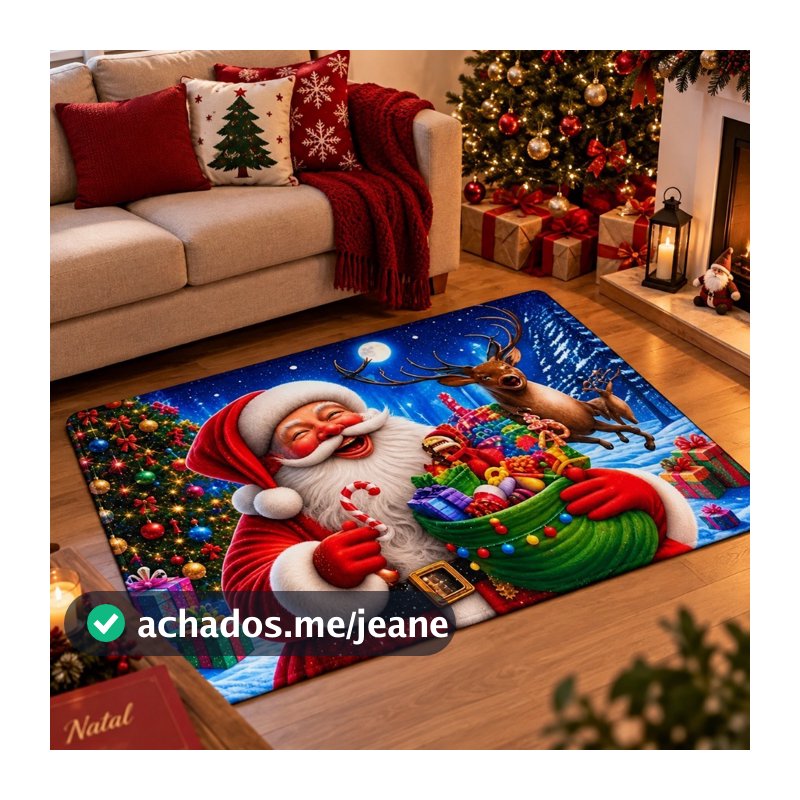 Tapete Natalino Antiderrapante Natalino Papai Noel Sala Quarto Decoração de Natal Grande