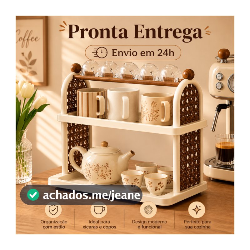 Organizador de Mesa 2 Andares para Xícaras e Canecas, Suporte Plástico Resistente, Para Cozinha, Escritório e Decoração