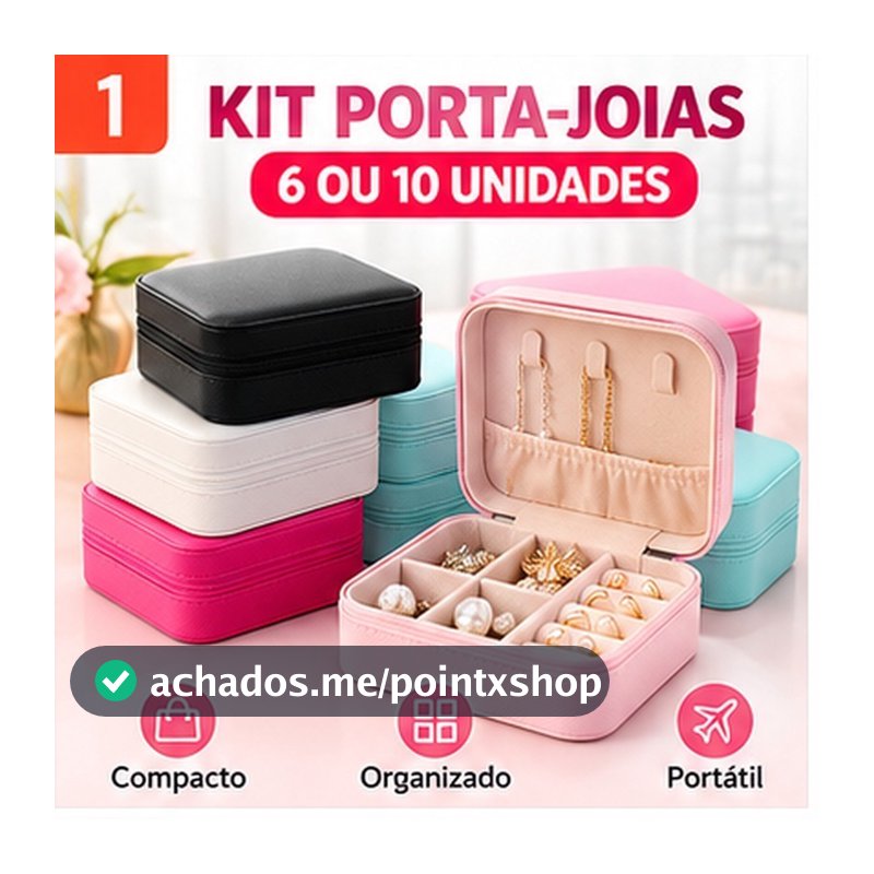 Kit Porta Joias 6 ou 10 Unidades Mini Organizador Portátil para Anéis Brincos Colares e Bijuterias
