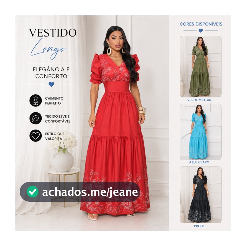 Vestido Longo Feminino Estampado Floral com Manga Bufante e Cintura Marcada
