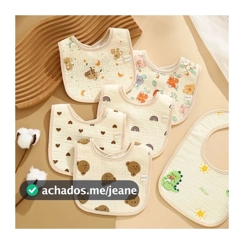 Babador Forma U Bebê 100% Algodão Macio Babador Bebê Bandana e Flor Trcido Duplo Fecho de Pressão