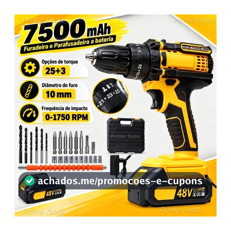 Parafusadeira Furadeira de Impacto 48V Sem Fio 2 Baterias 3 Funções com Maleta e Acessórios Kit Completo