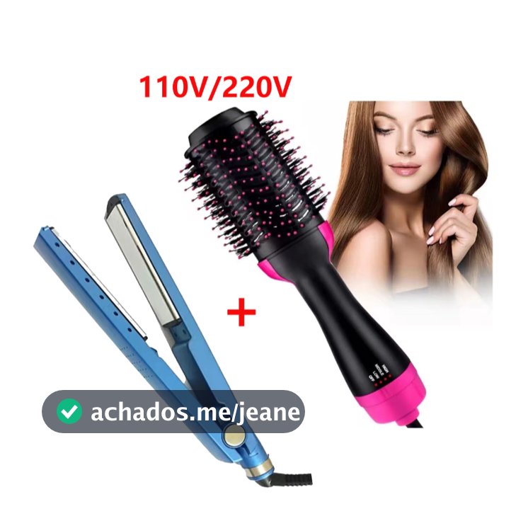 Escova Secadora Alisador Elétrica Quente Cabelo Hair 110V/220V+Volts Alisadora Profissional de Cabel