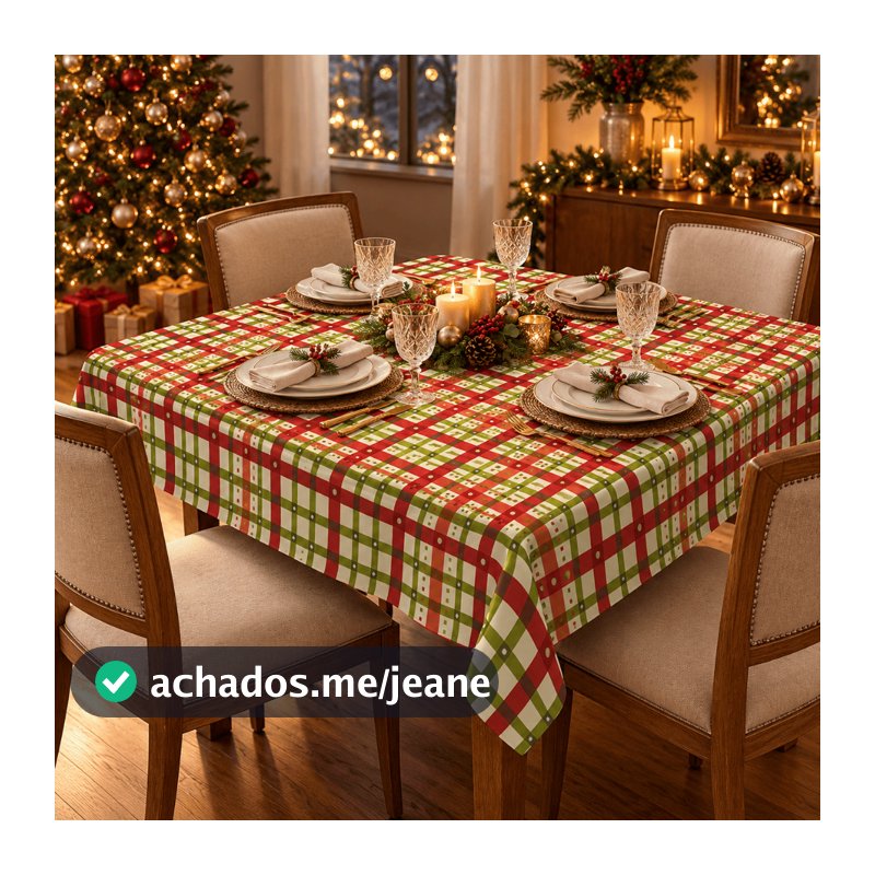 Toalha de Mesa Natalina Xadrez 4 6 e 8 Lugares Premium Oxford Vermelho Verde Para Ceia