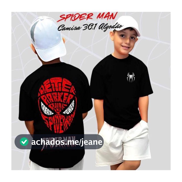 Camiseta Spider Man Homem Aranha Manga Curta Algodão Leve Fresca 2 ao 16 Meninos Estampada