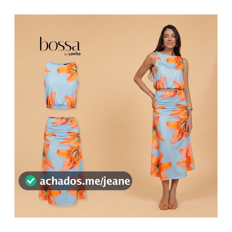 Lovito Bossa Kit Blusa e Saia Midi Estampada BLB15901620