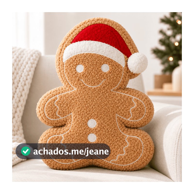 Almofada de Natal Biscoito de Gengibre Pelúcia Natalina Gingerbread 35 x 40 cm Decoração de Casa para Natal