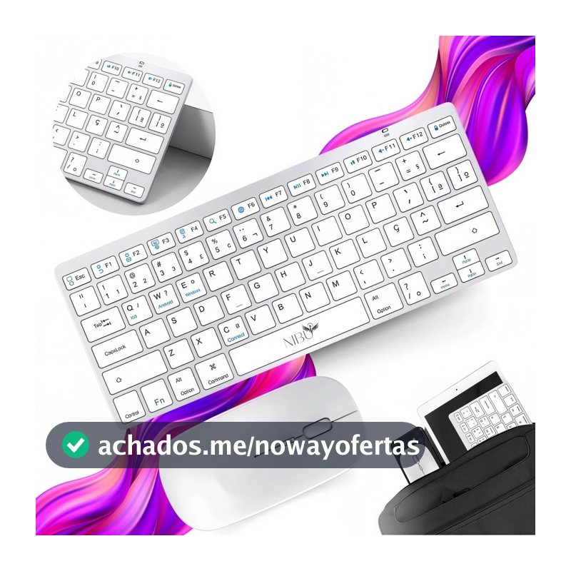 Kit Teclado Mouse Sem Fio Bluetooth Recarregável, Alta Compatibilidade com Notebook, Tablet, iPad e Celular