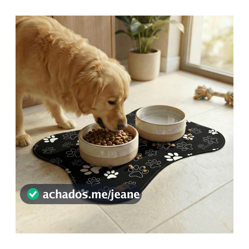 Tapete Pet para Gato e Cachorro Osso Comedouro Patas Antiderrapante