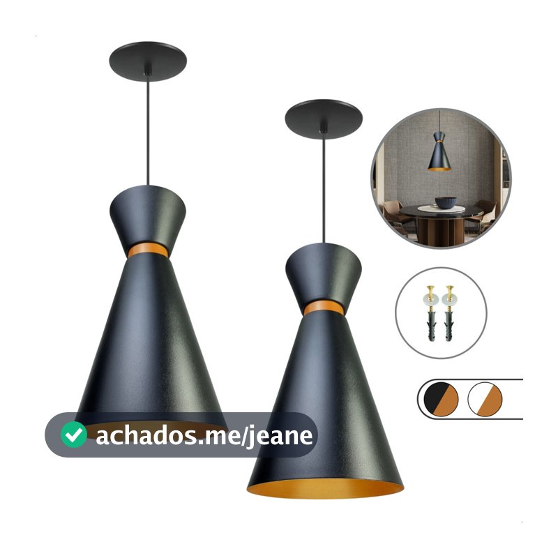 Kit 2 Luminária Lustre Pendente Berlim Pequim Dubai Em Alumínio De Teto Preto e Cobre Balcão Bivolt