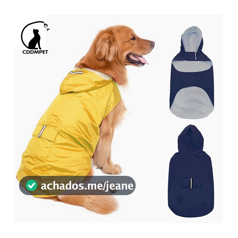 Capa De Chuva Impermeável Cachorro Para Cães Com Faixas Reflexivo e Capuz Pet Ao Ar Livre Passeio